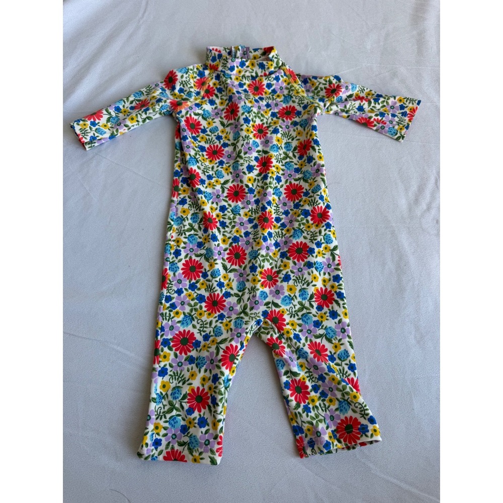Baby Boden Floral Sun Safe Swimsuit Long Sleeve Rash Guard 12-18M UPF 40+ Daisy